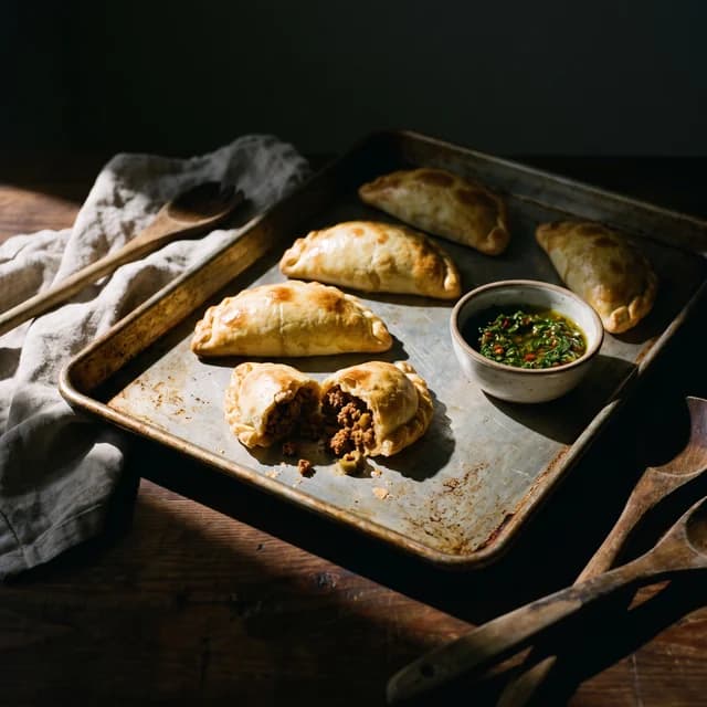 Beef empanadas with chimichurri, a Argentine and Chilean dish
