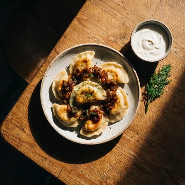 Pierogi with caramelised onions, a Polish and Eastern European dish