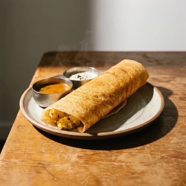 Masala dosa with sambar, a South Indian dish