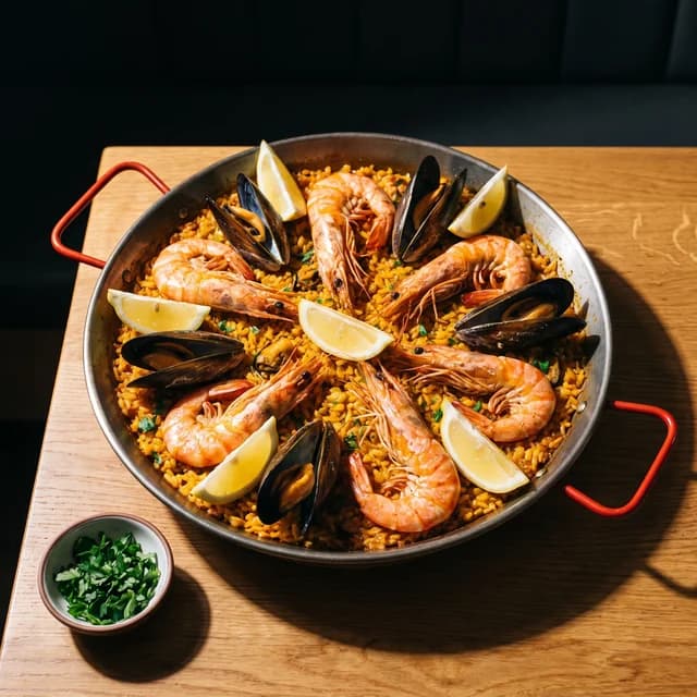 Seafood paella, a Spanish and Portuguese dish