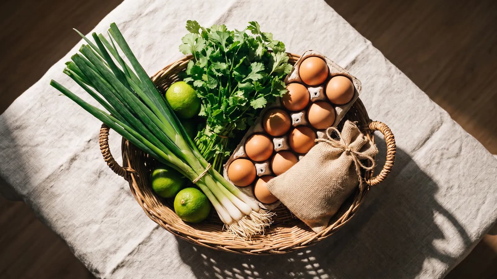 A basket of fresh groceries ready for the kitchen.